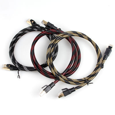 Πλεγμένη γάτα 7 καλωδίων μπαλωμάτων Ethernet νάυλον μαύρος άσπρος ανθεκτικός στεγανός