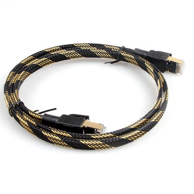 Νάυλον υψηλή ταχύτητα σκοινιού μπαλωμάτων Ethernet Cat7 μαύρη κίτρινη πλεγμένη οριζόντια