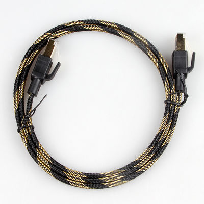 Νάυλον υψηλή ταχύτητα σκοινιού μπαλωμάτων Ethernet Cat7 μαύρη κίτρινη πλεγμένη οριζόντια