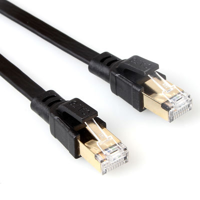 Επίπεδο μαύρο χρώμα καλωδίων 40Gbps 2000Mhz μπαλωμάτων SFTP RJ45 Cat8 ανθεκτικό
