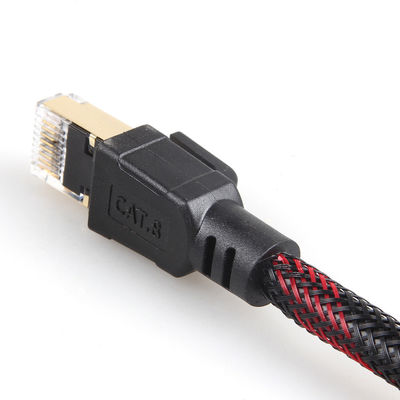 Καλώδιο Patch για εξωτερικούς χώρους Cat8 Nylon Braided Red Black 26AWG 40Gbps