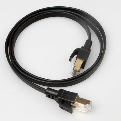 Μαύρο προστατευμένο επίπεδο Ethernet καλώδιο Cat8 με καλυμμένο το χρυσός συνδετήρα RJ45