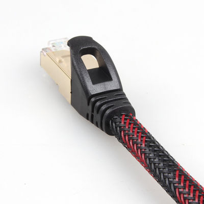 Πλεγμένη γάτα 7 καλωδίων μπαλωμάτων Ethernet νάυλον μαύρος άσπρος ανθεκτικός στεγανός