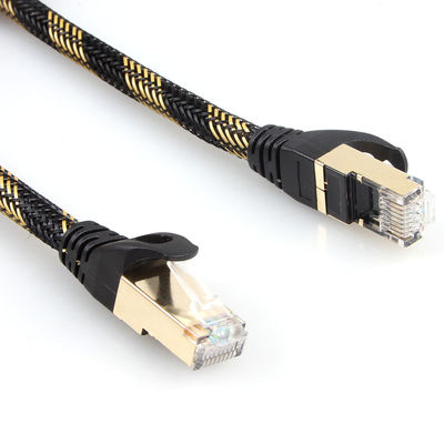 Γάτα 7 του ISO Gigabit προστατευμένος νάυλον μαύρος κίτρινος καλωδίων Ethernet που πλέκεται