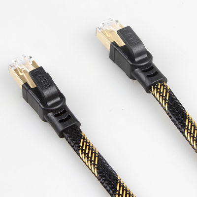 Το σταθερό νάυλον καλωδίων μπαλωμάτων RJ45 Cat8 έπλεξε τη μαύρη κίτρινη υψηλή ταχύτητα