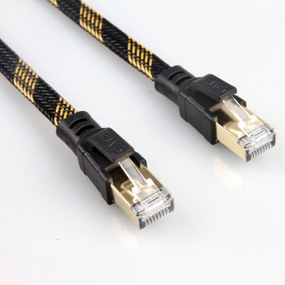Το σταθερό νάυλον καλωδίων μπαλωμάτων RJ45 Cat8 έπλεξε τη μαύρη κίτρινη υψηλή ταχύτητα